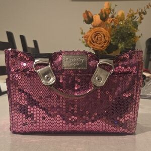Kiss And Cry Angels Ice Skating Rink Pink Sequin Tote Bag with Silver Accents